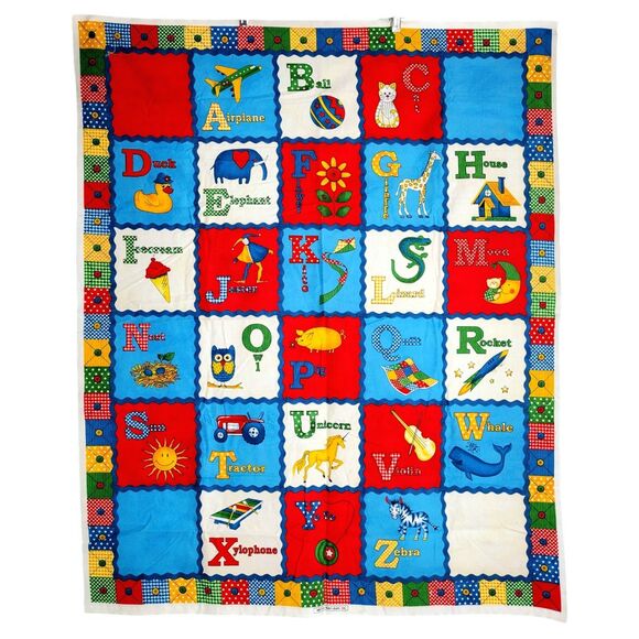 Alphabet Fabric Panel ABC 35x43 Bright Red Blue Yellow Green Vintage Fabri-Quilt - Picture 1 of 7